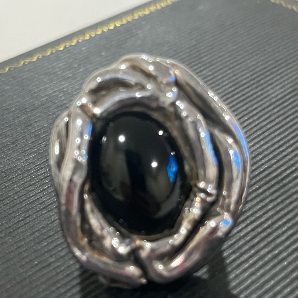 925 Sterling Silver Black Onyx Mid-Century Modern Ring Silver